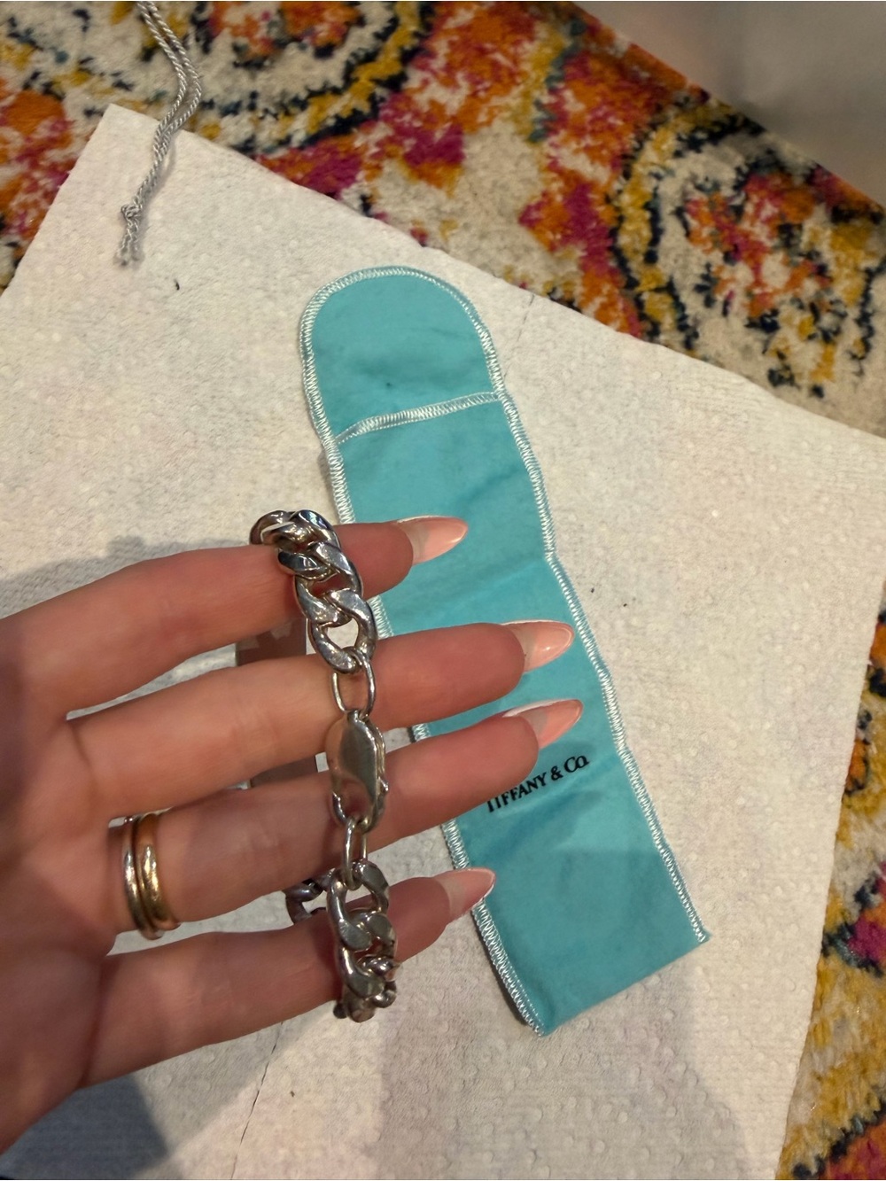 Tiffany & Co. Sterling Silver Men’s ID Curb Bracelet with Tiffany Blue Pouch - Picture 3 of 4